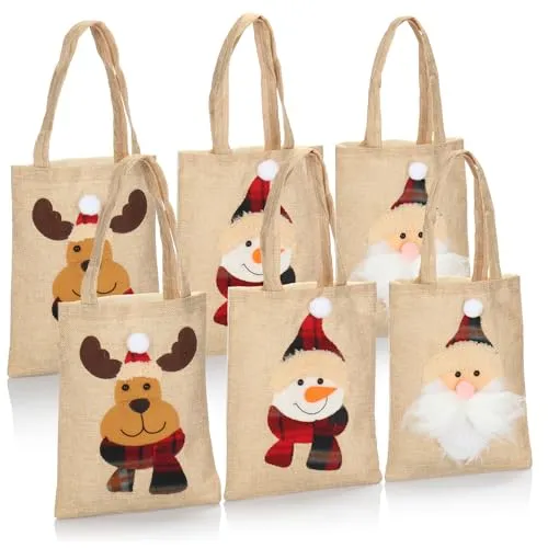 com-four® 6x Geschenktüte aus Jute für Weihnachten mit Henkel - Geschenktasche für Nikolaus und Advent - Geschenkbeutel mit tollen Motiven