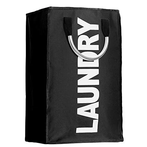 IHOMAGIC Wäschekorb Faltbar Wäschesack Wäschesammler Reise Wäschetasche Wäschebeutel Kinder Wäschetonne Grau Baby Wäschebox Kinderzimmer Junge Wäschebehälter Schmutzwäsche Stoff 33x23x53 cm, Schwarz