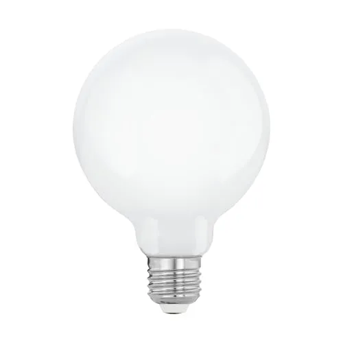 EGLO E27 LED Lampe dimmbar, Glühbirne Globe, 7,5 Watt (entspricht 60 Watt), 806 Lumen, Leuchtmittel warmweiß, 2700 K, Glühlampe opal weiß, G95, Ø 9,5 cm
