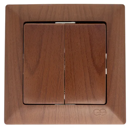 Gunsan Visage Doppelschalter Rahmen + Unterputz+ Abdeckung Holz-Optik Nussbau