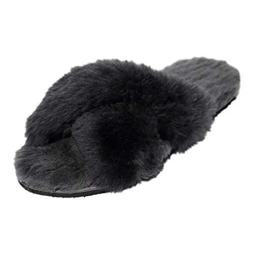 Hollert Damen Lammfell Sandalen Florida aus 100% Merino Schaffell Sandalette Sommerschuhe Pantoletten Hausschuhe versch. Farben Schuhgröße EUR 36, Farbe Anthrazit