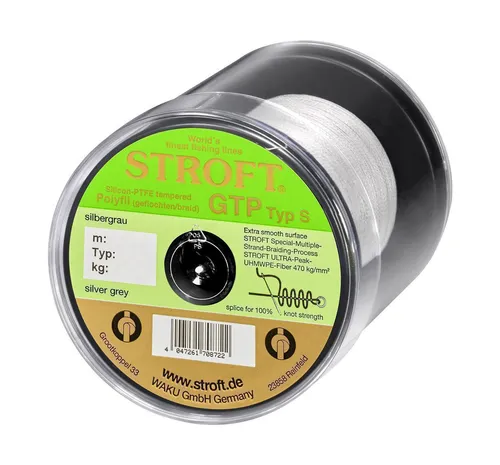 Schnur STROFT GTP Typ S Geflochtene 400m Silbergrau S7-0,30mm-20kg - Hochwertige geflochtene Angelschnur mit extremer Oberflächenglätte. Ideal für präzises Angeln, bietet hohe Zugfestigkeit und geschmeidige Handhabung. Perfekt für anspruchsvolle Angler.
