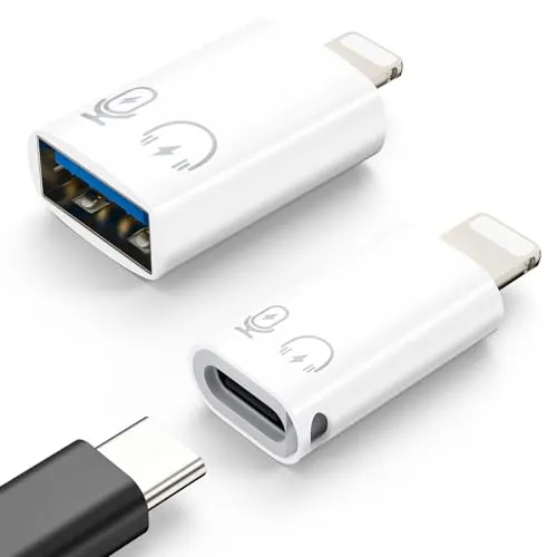 MoKo USB-C Buchse auf Lightning Stecker Adapter, Lightning Stecker auf USB-A Buchse OTG Adapter Anschluss mit 10W Schnell Laden/Datenübertragung/Audio, für iPhone 14/13/12/11 Pro Max/iPad/iPod/AirPods