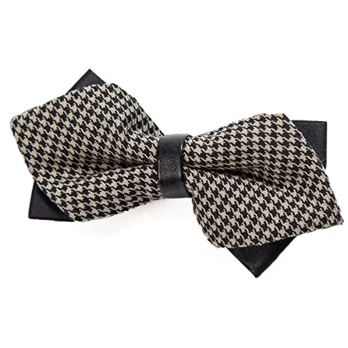 DonDon spitze Herren Fliege Schleife im Retro Look mit Haken gebunden vorgebunden und längenverstellbar beige-schwarz