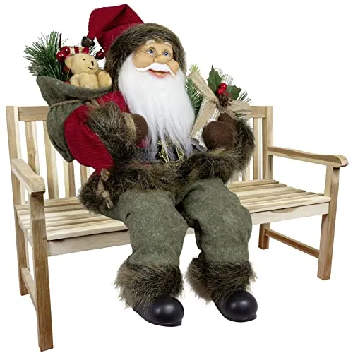 Christmas Paradise Sitzender Weihnachtsmann 45cm Deko-Figur - Nussknacker Dekofigur, handgefertigt mit lebensechten Details und einem großen Geschenkesack – perfekt für ein zauberhaftes Weihnachtsfest!