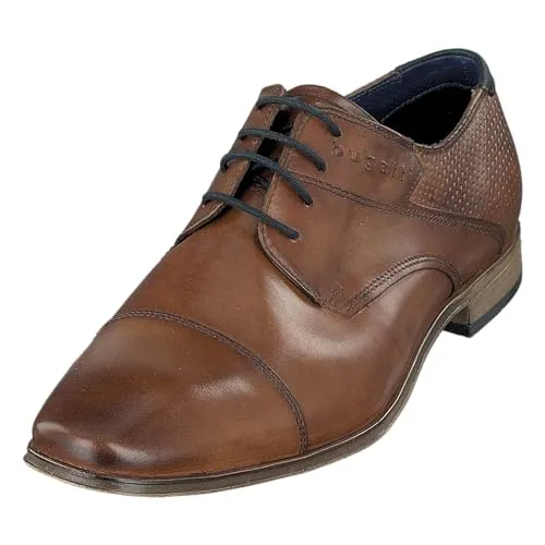 bugatti Business Halbschuh aus echtem Glattleder, Derby mit Querkappe, Cognac, 43 EU - Herren-Schnürhalbschuhe mit einzigartigem Two-Tone-Finish, das jeden Schuh zum Unikat macht. Ideal für Business und Freizeit, bietet er Komfort und einen eleganten Look.