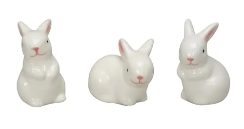 Posiwio kleine niedliche putzige Mini Osterhasen Porzellan Silber oder weiß-rosa jeweils im 3-er Set (weiß)