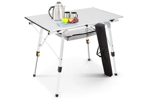 Arebos Campingtisch 120x70 cm - Klappbar & Höhenverstellbar - Faltbarer Campingtisch aus robustem Aluminium, ideal für Outdoor-Aktivitäten. Leicht, stabil und mit rutschfesten Füßen für sicheren Halt auf jedem Untergrund. Inklusive Tragetasche für einfachen Transport.