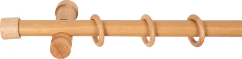 SN Deco - Stilgarnitur Gardinenstange Vorhangstange Cafiro, Holz, moderner Träger, 28 mm, 1-Lauf, Komplettset mit Ringen, Farbe Eiche, 120 cm