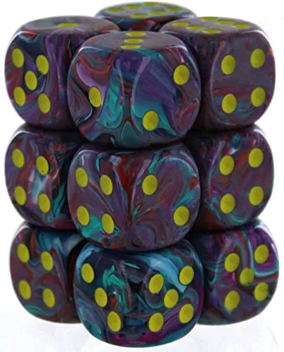 Chessex 16mm d6 with pips Dice Blocks (12 Dice) - Festive Mosaic/Yellow