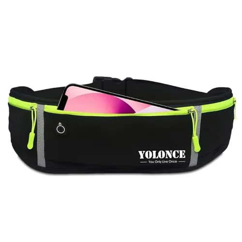 Laufgürtel für Handy, Sportgürtel mit Handytasche, Leichter Laufgürtel für Damen/Herren, Nicht Rutschende Bauchtasche für Fitness, Radfahren & Outdoor, Schwarz
