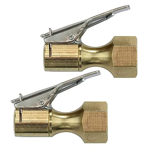 ANCLLO Luftfutter mit Clip für Reifenfüller, Messing Luftfutter Geschlossenem Durchfluss Geradem Reifenfutter mit Clip für Reifenfüller Kompressor Zubehör,gerade, 2 Stück