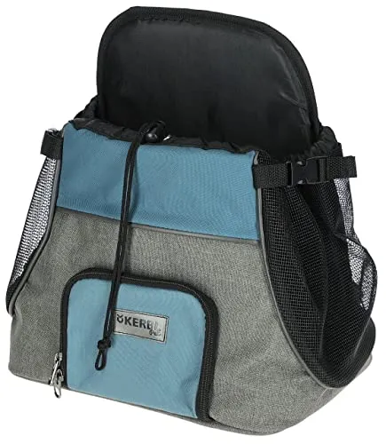 Kerbl Pet Fronttragetasche Vacation - 31x24x38cm, grau blau, ergonomisch gepolsterte Schultergurte und abwaschbares Oxfordgewebe für maximalen Komfort