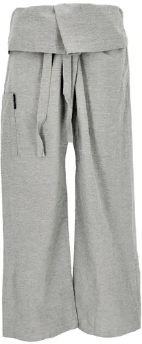 Thai Fischerhose aus fester Baumwolle - Wickelhose in steingrau - Hosen im Ethno Style, 100% Baumwolle, fair gehandelt in Nepal, ideal für Yoga und Freizeit, Unigröße für perfekten Sitz.