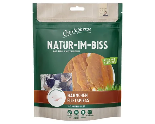 Christopherus Hähnchenfiletspieß 300 g - 5 Stück - Hundefutter - Natürliche Kauvergnügen aus 78% Hähnchenfleisch, stärkt die Kaumuskulatur und reinigt das Gebiss, ideal als Belohnung oder Snack für zwischendurch.