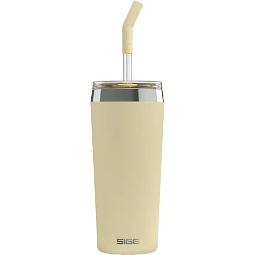 SIGG Helia Kaffeebecher to go (0.6 L), doppelwandig isolierter Thermobecher mit Glas-Strohhalm, auslaufsicherer Tumbler aus Edelstahl für heisse & kalte Getränke