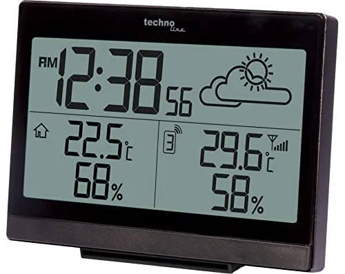 Technoline WS 9252 Wetterstation - Wettervorhersage, Innen- und Außentemperatur, elegantes Design mit übersichtlichem Display und Schlummerfunktion
