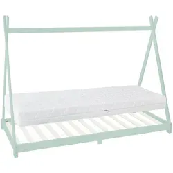 Kinderbett Hausbett Tipi 90x200cm mit Matratze - Betten Kategorie: Modernes Kinderbett aus Kiefernholz in Minze, inklusive Kaltschaummatratze, ideal für Allergiker, belastbar bis 120 kg.