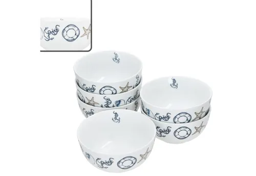 MamboCat Neptun 6er Set Müslischale 14cm - Müslischalen-Set für 6 Personen mit maritimen Motiven aus robustem Porzellan, ideal für den Alltag und besondere Anlässe. Spülmaschinen- und mikrowellengeeignet.