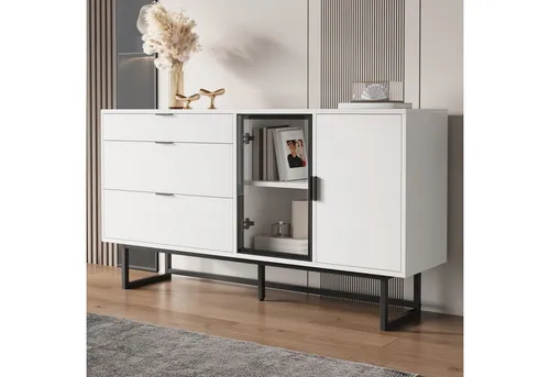 MODFU Sideboard Esszimmer-Schrank 160x78x36 cm mit LED