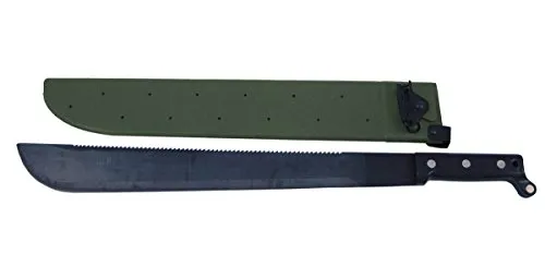 MFH Bolo Machete mit Sägerücken - Machete mit durchgehend schwarzer Klinge und genietetem Bakelitgriff, ideal für Outdoor-Abenteuer und robuste Anwendungen. Gesamtlänge: ca. 59 cm, Gewicht: ca. 900 g.
