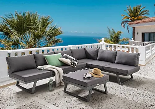 Destiny Gartenlounge-Set MANHATTAN, 13-tlg. Aluminium mit Auflagen - Garten-Lounge-Set mit 7 Sitzflächen, wetterbeständig und pflegeleicht, ideal für entspannte Stunden im Freien.