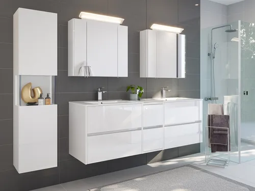 Magnolia Home Waschtisch Badmöbelset Taifun 170cm 4tlg - Hochwertiges Badmöbelset mit 2 Spiegelschränken und Seitenschrank. Robuste Materialien und modernes Design für ein stilvolles Badezimmer. Einfache Montage mit beiliegender Anleitung.