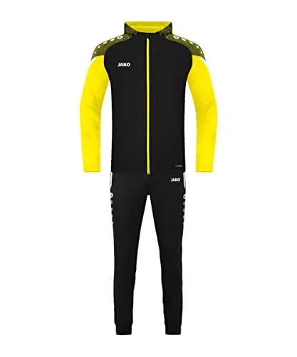 JAKO Herren Präsentationsanzug Performance, Schwarz/Soft Yellow, 4XL - Trainingsbekleidung aus Stretch-Micro-Twill für optimale Bewegungsfreiheit, ausgestattet mit praktischen Seitentaschen und einer stylischen Kapuze.