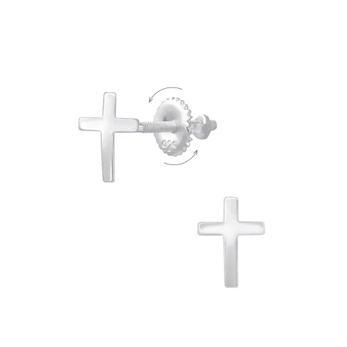 Monkimau - Kreuz Schraubverschluss Ohrringe, Ohrstecker, Ohrschmuck - aus 925 Sterling Silber - für Damen und Mädchen - handgefertigt, hypoallergen und kleine Geschenkidee