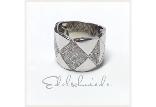 Edelschmiede925 Silberring edler, breiter Ring 925 Silber rhod Zirkonia Größe 54