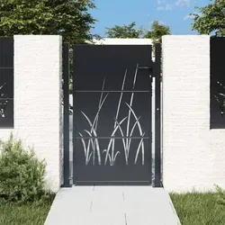 vidaXL Gartentor mit Gras-Design, abschließbar - Flügeltore aus robustem, pulverbeschichtetem Stahl, lasergeschnittenes Design für eleganten Charme, idealer Eingang für Garten und Terrasse.
