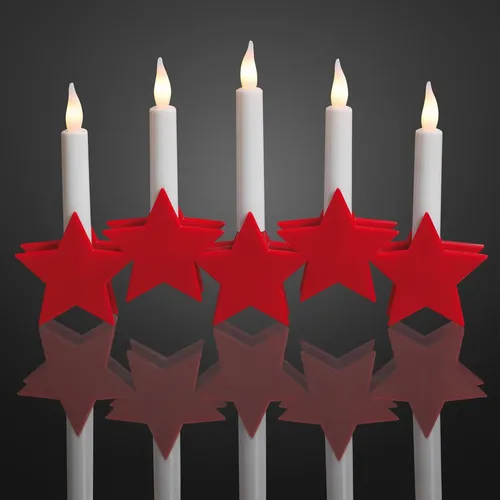 LED Leuchter Sterne rot Motiv Weihnachten Winter Kerzen Batterien 5 LED warmweiß