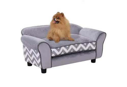 PawHut Hundesofa - Elegante Hundecouch mit erhöhten Füßen - Hundesessel & -sofas, stilvolles Design mit abnehmbarem, waschbarem Kissenbezug aus Samt für höchsten Komfort und einfache Pflege.