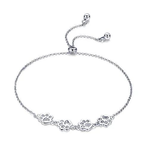 IMINI Pfoten-Armband für Damen Mädchen Sterling Silber süßes Hündchen Katze Kätzchen Pfotenabdruck Kugelperle verstellbar Charm-Gliederarmbänder für Haustierliebhaber Tierandenken Schmuck