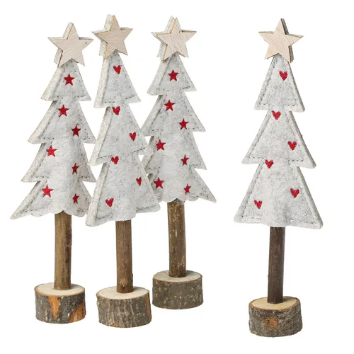 Produktbild Tannenbaum Deko Filz Beige Rot Weihnachtliches Set 21cm 4 Stk, 4 Stück