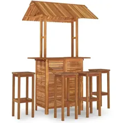 vidaXL Gartenlounge-Set 5-tlg. aus Akazienholz - Elegantes Garten-Lounge-Set aus massivem Akazienholz, robust und langlebig, mit praktischem Dach für Schatten und zusätzlichen Sitzkomfort durch Barhocker.