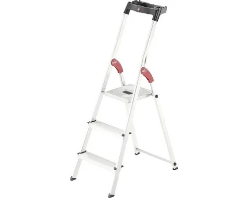 Hailo L60 StandardLine Alu Sicherheits-Stehleiter - klappbare Leiter mit 3 Stufen, sicherer Stand und praktische Ablageschale, belastbar bis 150 kg