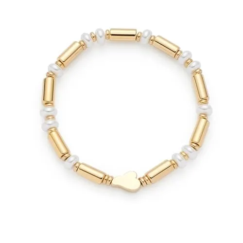 JEWELS BY LEONARDO Armband Nina – Elegante Armkette aus Edelstahl mit Perlen - Elastisches Armband NINA mit goldfarbenen Stäbchen und weißen Imitationsperlen; ideal für jeden Anlass. Hochwertiger Edelstahl sorgt für Langlebigkeit und einfachen Tragekomfort.