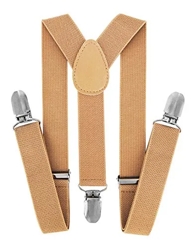 axy Kinder/Jungen Hosenträger-Y Form breit 2,5 cm mit 3 Starken Clips - Uni Farben HTK25-1 (für Jungen (7-12 Jahre alt), Beige)