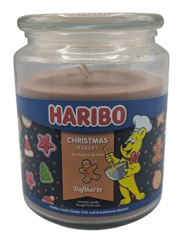 Produktbild HARIBO Duftkerze HARIBO Duftkerze Christmas Bakery Der Duft von Weihnachten im Glas (Einzeln, 1-tlg., Einzeln), Weihnachtsbäckerei Duft, Lebkuchen, Zimt, Vanille