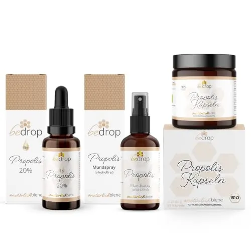 bedrop | Propolis Einsteiger Set - Spray + 20% Tinktur + Propolis Kapseln | Für Kinder & Erwachsene