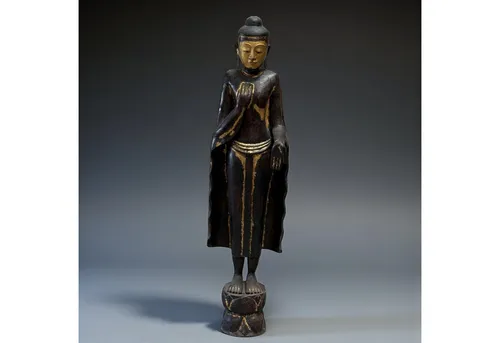 Asien LifeStyle Buddhafigur - Birmanische Buddha Statue aus Teak Holz - Gartenfiguren & Skulpturen, handgefertigte Teak Holz Skulptur für Wunschgewährung und harmonische Raumatmosphäre.