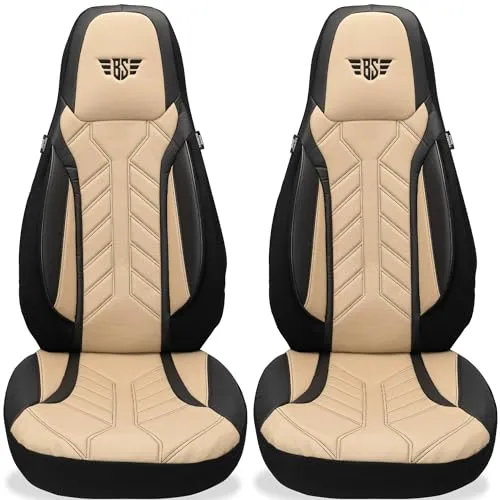 BREMER SITZBEZÜGE für Fiat Ducato Jumper Boxer (DPL507), 2-tlg. Set in Schwarz/Beige - Hochwertige Schonbezüge für Fiat Ducato, langlebig und pflegeleicht. Einfache Montage mit Klettsystem, inklusive großzügiger Taschen für Stauraum. Optimaler Schutz und Komfort für jede Reise!