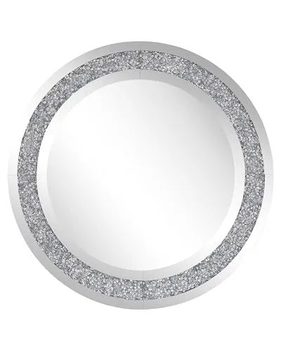 Beliani Moderner Wandspiegel ø 70 cm Rund Silber Erbray - Dekorativer Wandspiegel mit glänzendem Silberrahmen aus Acrylsteinen, ideal für stilvolle Interieurs. Sofort einsatzbereit mit einfacher Anbringung.