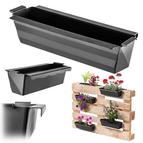 KADAX Pflanzkasten 16er Set für Paletten mit Hängesystem, 37x9 cm Schwarz, zum Bepflanzen & Dekorieren als Balkonkasten, Blumenkasten für Europalette, Blumentopf-Einsatz & Übertopf in Palettengärten