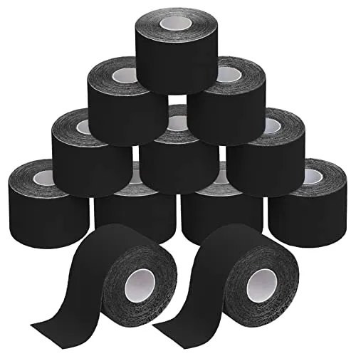 BB Sport Kinesiologie Tape Set – 12 Rollen in Schwarz - Elastisches, wasserfestes Tape für hohen Tragekomfort. 100 % latexfrei und atmungsaktiv, inklusive E-Book mit Anwendungsbeispielen für vielseitigen Einsatz.
