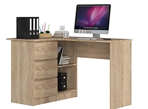BDW Eckschreibtisch Eiche Sonoma, 3 Schubladen Links und 2 Regale, viel Platz zum Entfalten. Perfekt für Jugendzimmer, Büros und Ateliers.