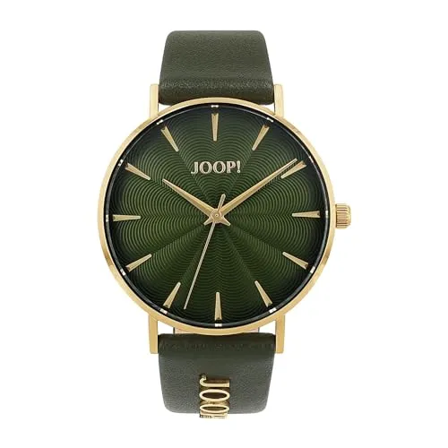 Joop! Damen Armbanduhr Quarzuhr Analog mit Lederarmband - Armbanduhren für Damen, elegante Khaki Quarzuhr mit 5 bar Wasserdichtigkeit, perfekt für Alltag und Freizeit, inklusive Geschenkbox.