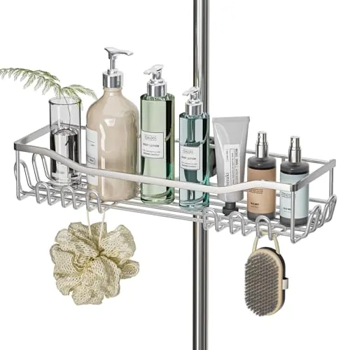 Hozeed Duschablage Ohne Bohren,Edelstahl Badregal Duschregal Rostfrei,Große Größe und Kapazität Duschregal für 18mm-25mm Duschstange,für die Aufbewahrung von Shampoo und Duschgel im Badezimmer