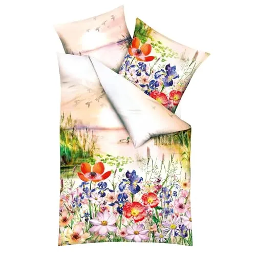 Kaeppel Mako-Satin Bettwäsche Sunset Memories 155x220 cm - Bettwäsche-Set aus Mako-Satin, hautsympathisch und feuchtigkeitsregulierend, mit praktischem Reißverschluss und idyllischem Design für höchsten Komfort.